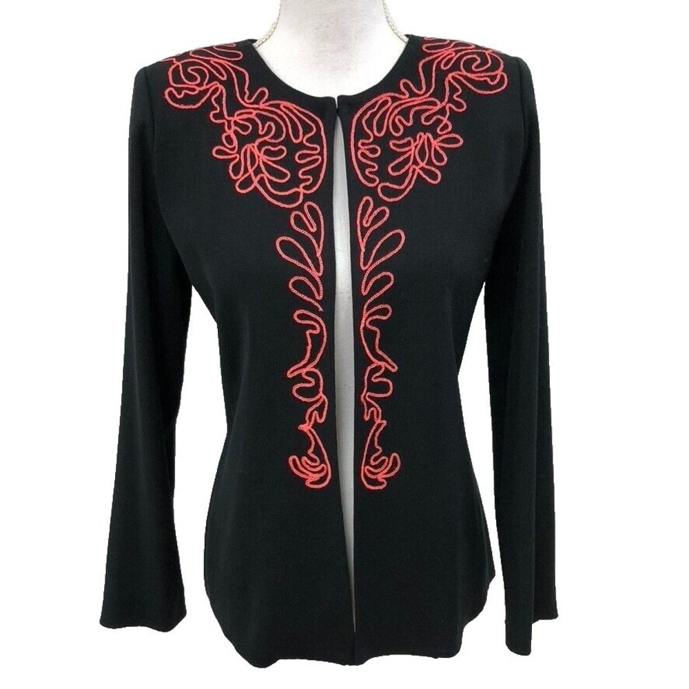 Ming Wang‎ Cardigan Sweater Jumper Womens Medium Black Embroidered Long Sleeve